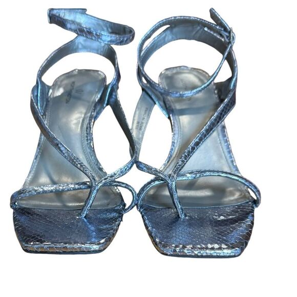 Worthington Tulipa Blue Silver Python Snake Print Thong Dress Square Toe Sandals - Picture 2 of 7